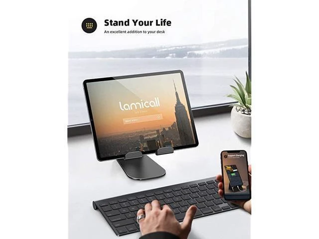 Alt view image 10 of 14 - Tablet Stand Adjustable Tablet Stand Desktop Stand Holder Dock Compatible with Tablet Such as iPad 2018 Pro 97 105 Air Mini 2 3 4 Kindle Nexus Accessories EReader 413Black