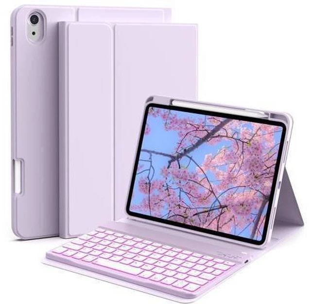 Alt view image 6 of 10 - JKSML Keyboard Case for iPad 10th Generation 10.9 inch 2022, 7 Color Backlight, Case with Keyboard for iPad 10 Gen, Wireless Keyboard, Built-in Pencil Holder, Auto Sleep/Wake, Purple