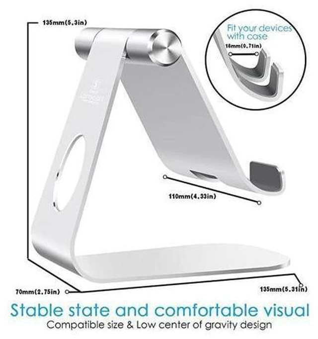 Alt view image 12 of 14 - Tablet Stand Adjustable Tablet Stand Desktop Stand Holder Dock Compatible with Tablet Such as iPad 2018 Pro 97 105 Air Mini 4 3 2 Kindle Nexus Tab EReader 413 Silver