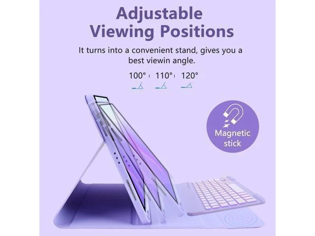 Alt view image 9 of 10 - MMK iPad Air 11 inch (M2) 2024 & iPad Air 5th 4th Generation Case with Keyboard 10.9 Inch, iPad Case with 7 Colors Backlit Bluetooth Keyboard,Smart Folio Keyboard Cover with Pencil Holder,Clove Purple
