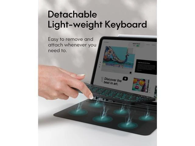 Alt view image 9 of 10 - CHESONA Keyboard for iPad Pro 12.9 2022 6th Generation, iPad Pro 12.9 Case with Keyboard 5th/4th/3rd Gen - 7 Colors Backlit - Detachable - Pencil Holder - Stand Cover -iPad Pro 12.9 Keyboard, Black