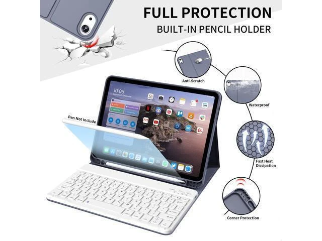 Alt view image 10 of 10 - KenKe Keyboard Case for iPad Air 11 Inch 2024 (M2), for iPad Air 5th/4th Generation (2022/2020) 10.9 Inch with Pencil Holder, Magnetic Detachable Wireless Keyboard & Flip Case for iPad Air, Purple