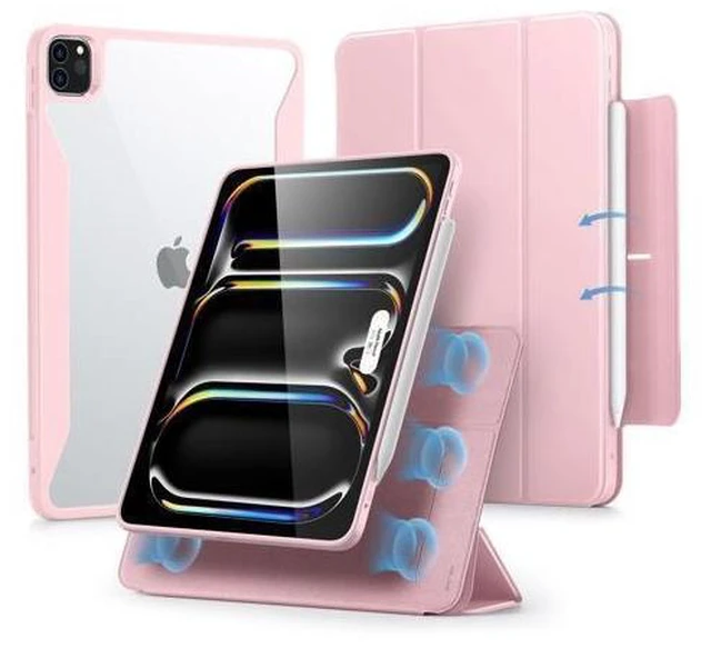 Alt view image 6 of 10 - ESR for iPad Pro 11 Inch Case M4(2024, 5th Gen), iPad Pro 11 Case with Pencil Holder, Removable Magnetic Cover, Vertical Stand, Fully Supports Pencil Pro and Pencil(USB-C), Rebound 360 Series, Pink