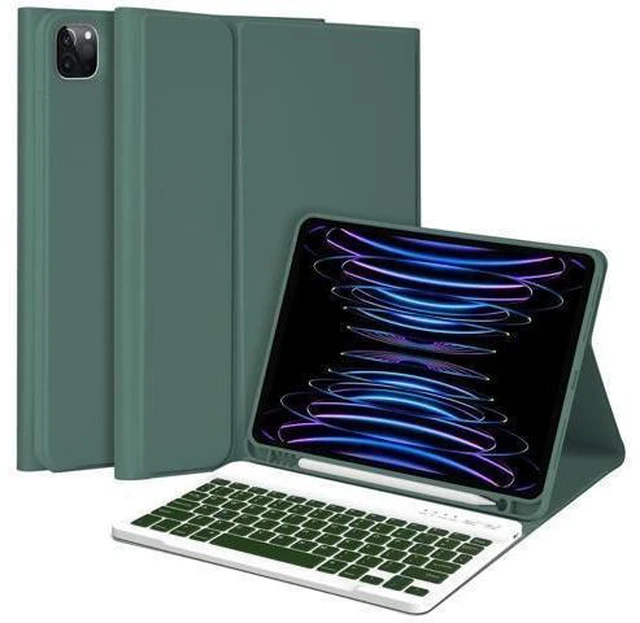Alt view image 6 of 10 - MMK iPad Pro 11 inch 4th 3rd Gen Case with Keyboard, iPad Air 5th 4th 10.9 inch & iPad Air 11 inch (M2) 2024 Keyboard Case, Detachable Bluetooth Keyboard with Pencil Holder - Deep Green