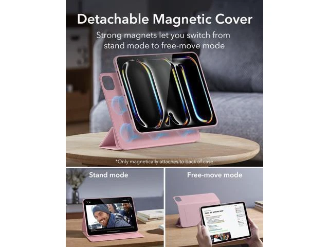 Alt view image 9 of 10 - ESR for iPad Pro 11 Inch Case M4(2024, 5th Gen), iPad Pro 11 Case with Pencil Holder, Removable Magnetic Cover, Vertical Stand, Fully Supports Pencil Pro and Pencil(USB-C), Rebound 360 Series, Pink