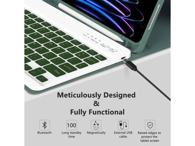 Alt view image 10 of 10 - MMK iPad Pro 11 inch 4th 3rd Gen Case with Keyboard, iPad Air 5th 4th 10.9 inch & iPad Air 11 inch (M2) 2024 Keyboard Case, Detachable Bluetooth Keyboard with Pencil Holder - Deep Green