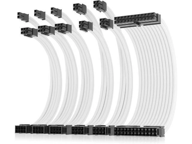 Alt view image 8 of 14 - AsiaHorse 16AWG Pro Power Supply Sleeved Cable, White Power Supply Extension Cable Dual EPS Kit, 1x24-PIN/ 2x8-PORT (4+4) M/B,3x8-PORT (6+2) PCI-E, 30cm Length with 2 Set of Combs