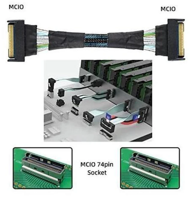 Alt view image 8 of 10 - Slimline MCIO 8i 74Pin Male to MCIO PCIE 5.0 4.0 74Pin Male Extender Cord, PCI-E 5.0 Mini Cool Edge IO MCIO Cable 50cm