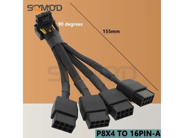 Alt view image 8 of 10 - GPU RTX4090 RTX4080 series 16AWG 4x8pin 3x8pin PCI-e to 16Pin (12+4) PCI-e 5.0 12VHPWR Connector 90-Degree Elbow egp new product Color: P8X4 TO 16PIN-B