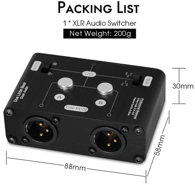 Alt view image 12 of 14 - 2 Way XLR Balanced Stereo Audio Switcher Passive A/B Mini Switch Box Mixer Sound Splitter (KN102, 1-IN-2-OUT)