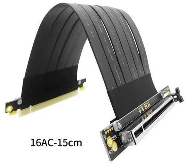 Alt view image 2 of 2 - Full Speed PCI-e 3.0 16X PCIE X16 Graphics Card Extension Cable for GPU AI Server ATX ITX Chassis PC Case Compatible with NR200(Black 90 degree 15cm)