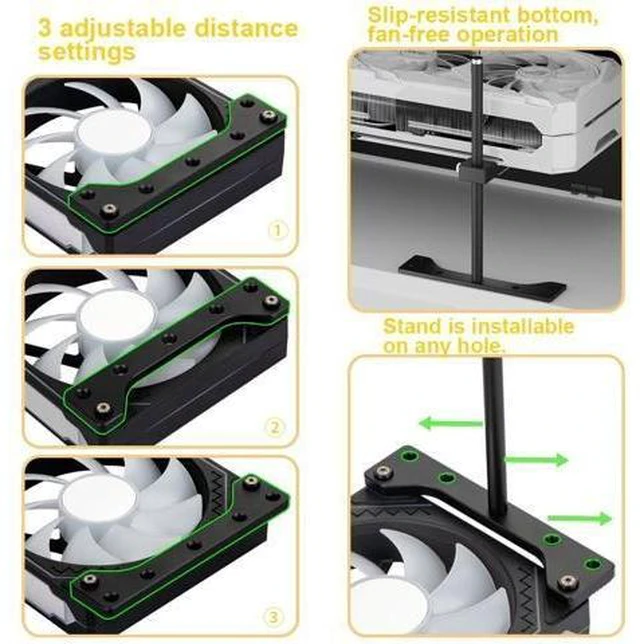 Alt view image 8 of 10 - GPU Support Bracket, GPU Holder Stand, Adjustable GPU Sag Bracket Graphics Card Support for 12cm Fan Mount CNC Aluminum (0.63-6.3inch)
