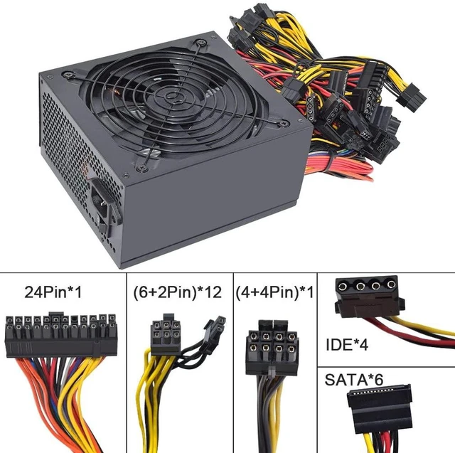 Alt view image 9 of 12 - 1600W Mining Power Supply, ATX PC Antminer PSU Support 6 GPU for Bitmain Ethereum Bitcoin Mining Rig with Auto-Thermally Controlled Fan Supply