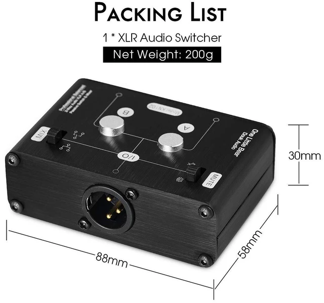 Alt view image 12 of 14 - 2 Way XLR Balanced Stereo Audio Switcher Passive A/B Mini Switch Box Mixer Sound Splitter (KN102, 2-IN-1-OUT)