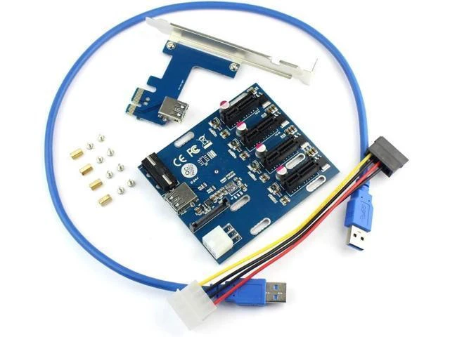 Alt view image 8 of 14 - PCIe 1 to 4 PCI Express 1X Slots Riser Card Mini ITX to External 4 PCI-e Slot Adapter PCIe Port Multiplier Card