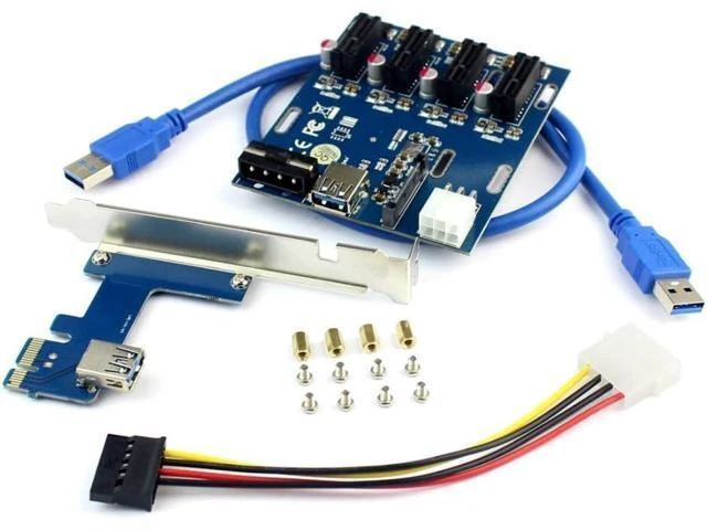 Alt view image 11 of 14 - PCIe 1 to 4 PCI Express 1X Slots Riser Card Mini ITX to External 4 PCI-e Slot Adapter PCIe Port Multiplier Card