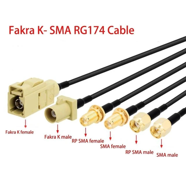 Alt view image 6 of 6 - Connector 1PC Fakra K Male Female Yellow Color to SMA Plug Ja-ck Cable RG174 15cm /30cm/50cm/100cm Wholesale New(Type1,15CM)