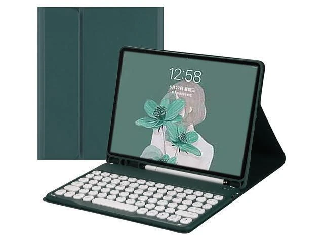 Alt view image 6 of 10 - HENGHUI Keyboard Case for Galaxy Tab S6 Lite 10.4 inch Keyboard Case Cute Round Key Color Keyboard Wireless Detachable BT Keyboard Cover with S Pen Holder (DarkGreen)