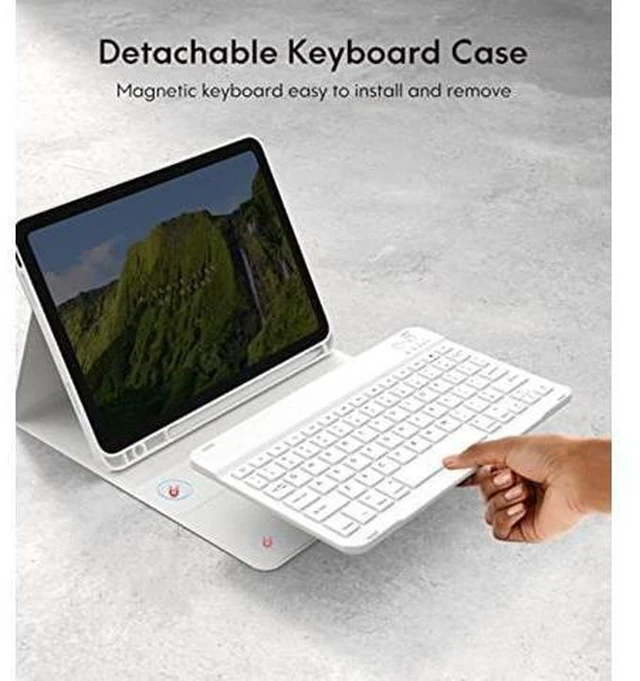 Alt view image 7 of 8 - CHESONA Keyboard Case for iPad 10th Generation 10.9inch - 2022, Detachable Bluetooth Keyboard, Stand Folio Keyboard Cover with Pencil Holder, Rechargeable Keyboard for New iPad 10th Gen 2022,White