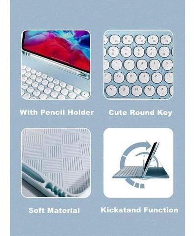 Alt view image 9 of 10 - PboyiqiS Keyboard Case for iPad 6th/5th Generation, Case for 9.7 inch iPad6/iPad5/Air2/Pro9.7 Keyboard with Mouse, Cute Round Key Detachable Keyboard Case with Pencil Holder, Light Purple
