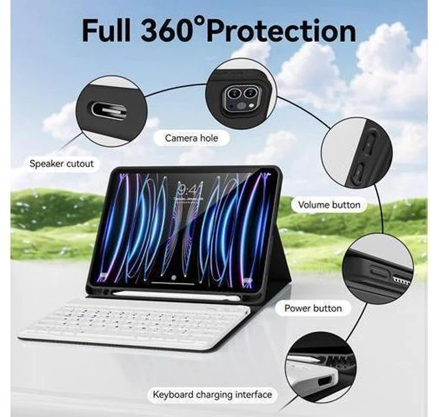 Alt view image 8 of 10 - KVTVOU Keyboard Case for iPad Pro 11 Inch 4th Generation/Pro 3rd Gen/Pro 2nd Gen with Pencil Holder, Folio Detachable Wireless Bluetooth Keyboard & Flip Stand Case for iPad Pro 11 Inch, Black