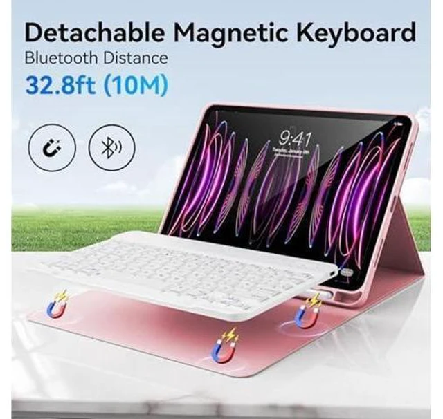 Alt view image 6 of 8 - KVTVOU Keyboard Case for iPad Pro 11 Inch 4th Generation/Pro 3rd Gen/Pro 2nd Gen with Pencil Holder, Folio Detachable Wireless Bluetooth Keyboard & Flip Stand Case for iPad Pro 11 Inch, Pink