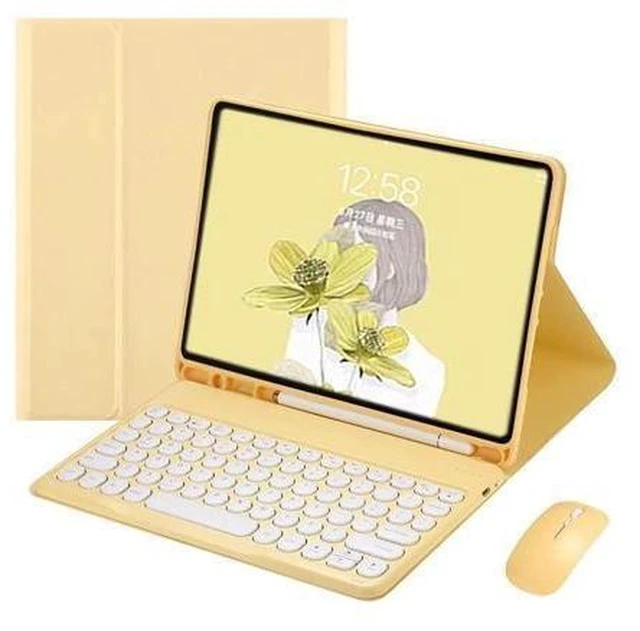 Alt view image 6 of 10 - PboyiqiS Keyboard Case for iPad 6th/5th Generation, Case for 9.7 inch iPad6/iPad5/Air2/Pro9.7 Keyboard with Mouse, Cute Round Key Detachable Keyboard Case with Pencil Holder, Yellow
