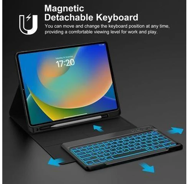 Alt view image 10 of 10 - Keyboard Case for iPad Pro 12.9-in 6th, 5th, 4th, 3rd Generation - Magic Keyboard for iPad Air 13 2024 Case, Magnetic Detachable, 7 Colors Backlit, Folio Cover for Pro 12.9 Keyboard Pen Holder, Black
