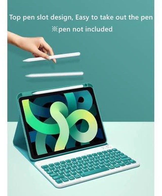 Alt view image 7 of 10 - kaitesi Keyboard Case for 2018 iPad 9.7 inch iPad 6th Gen, 2017 iPad 5th Gen iPad Air 2 9.7in Case with Keyboard Top Pencil Holder Concave Keys Detachable Keyboard Cover,Mint Green