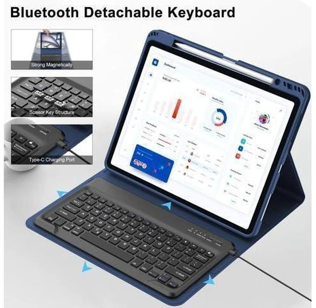 Alt view image 8 of 10 - iPad Air 13 inch Case Keyboard, Detachable Wireless Keyboard for iPad Air 13 M2 2024, Smart Folio iPad Air 13'' Keyboard with Pencil Holder, Rechargeable Keyboard Cover for 2024 iPad Air 13, Navy Blue