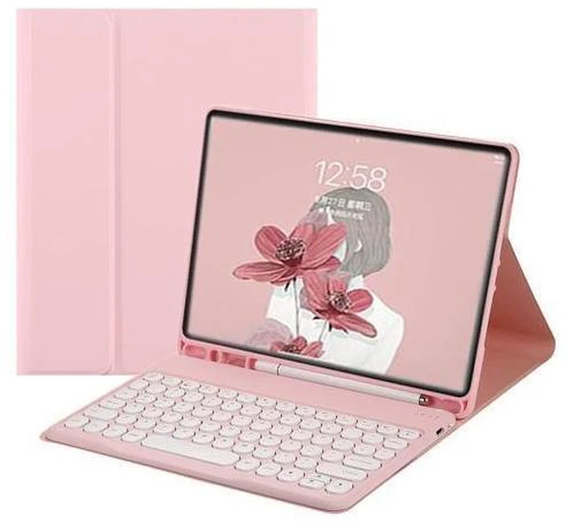 Alt view image 6 of 10 - HENGHUI Keyboard Case for Galaxy Tab S6 Lite 10.4 inch Keyboard Case Cute Round Key Color Keyboard Wireless Detachable BT Keyboard Cover with S Pen Holder (Pink)