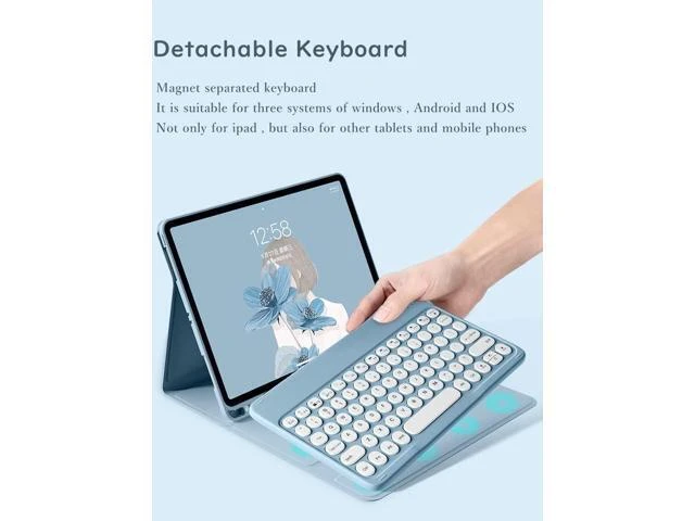 Alt view image 8 of 10 - HENGHUI Keyboard Case for Galaxy Tab S6 Lite 10.4 inch Keyboard Case Cute Round Key Color Keyboard Wireless Detachable BT Keyboard Cover with S Pen Holder (Pink)