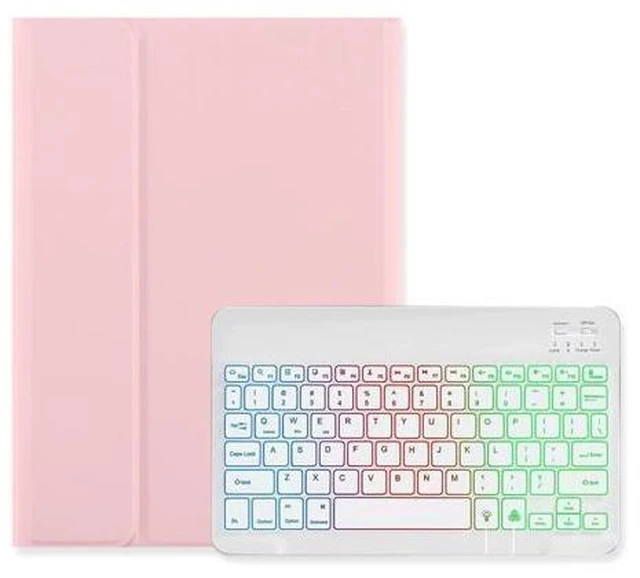 Alt view image 6 of 10 - Disonbeir Backlit Keyboard Case for iPad A16 2025/ iPad 2022 10th Generation 10.9 inch Case with Keyboard Colorful RGB Backlight Magnetic Detachable Keyboard Cute Candy Color Case,Pink+White