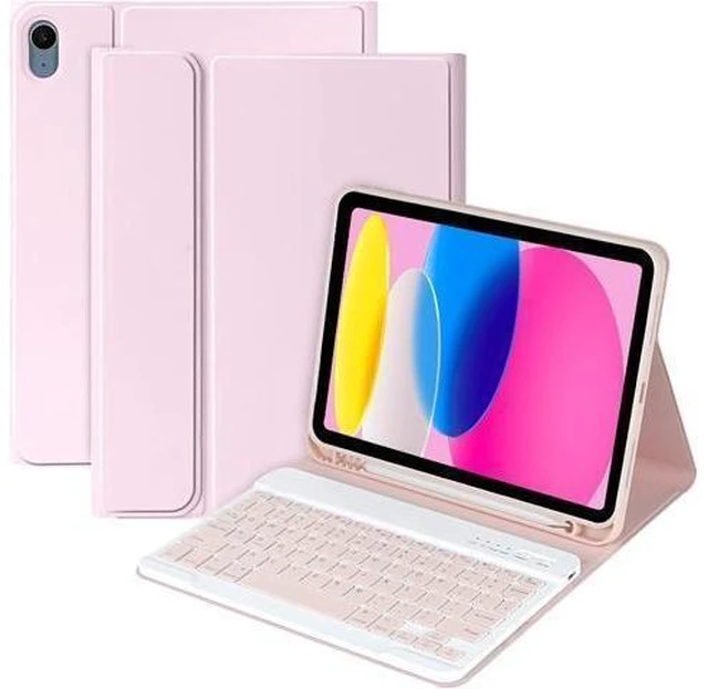 Alt view image 8 of 14 - MMK iPad 10th Generation Case with Keyboard 10.9" 2022, iPad Keyboard10th Generation Case for (A2757/A2777/A2696), iPad Case with Detachable Bluetooth Keyboard & Pencil Holder (Pink)