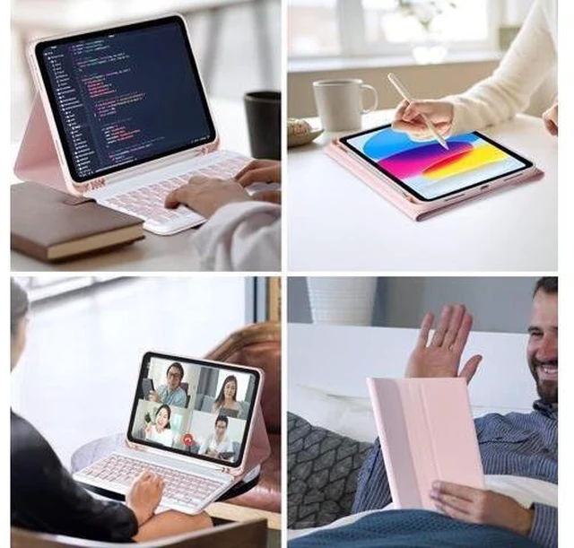 Alt view image 13 of 14 - MMK iPad 10th Generation Case with Keyboard 10.9" 2022, iPad Keyboard10th Generation Case for (A2757/A2777/A2696), iPad Case with Detachable Bluetooth Keyboard & Pencil Holder (Pink)