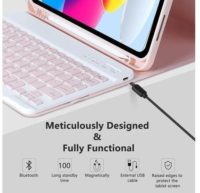 Alt view image 14 of 14 - MMK iPad 10th Generation Case with Keyboard 10.9" 2022, iPad Keyboard10th Generation Case for (A2757/A2777/A2696), iPad Case with Detachable Bluetooth Keyboard & Pencil Holder (Pink)