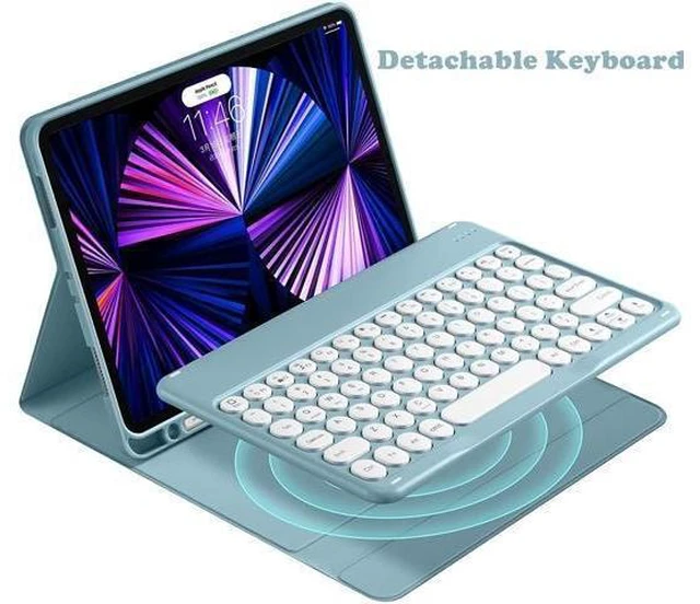 Alt view image 7 of 8 - for Kindle Fire HD 10 Keyboard case 2021,Detachable Round Keys Keyboard Case for Fire HD 10 /HD 10 Plus Tablet (11th Generation),Folio Fire hd 10 case with Keyboard for Women Kids (Purple)