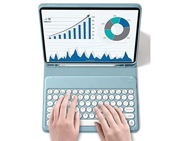 Alt view image 8 of 10 - for Kindle Fire HD 10 Keyboard case 2021,Detachable Round Keys Keyboard Case for Fire HD 10 /HD 10 Plus Tablet (11th Generation),Folio Fire hd 10 case with Keyboard for Women Kids (Teal)