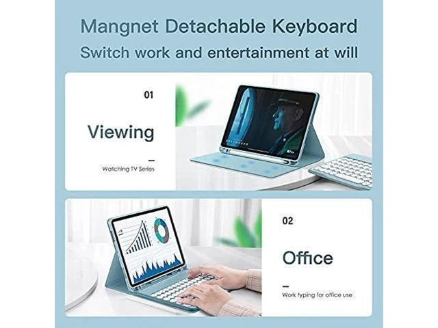 Alt view image 10 of 10 - for Kindle Fire HD 10 Keyboard case 2021,Detachable Round Keys Keyboard Case for Fire HD 10 /HD 10 Plus Tablet (11th Generation),Folio Fire hd 10 case with Keyboard for Women Kids (Teal)