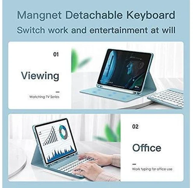 Alt view image 9 of 10 - for Kindle Fire HD 10 Keyboard case 2021,Detachable Round Keys Keyboard Case for Fire HD 10 /HD 10 Plus Tablet (11th Generation),Folio Fire hd 10 case with Keyboard for Women Kids (Blue)