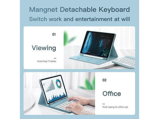 Alt view image 9 of 10 - for Kindle Fire HD 10 Keyboard case 2021,Detachable Round Keys Keyboard Case for Fire HD 10 /HD 10 Plus Tablet (11th Generation),Folio Fire hd 10 case with Keyboard for Women Kids,Mint Green