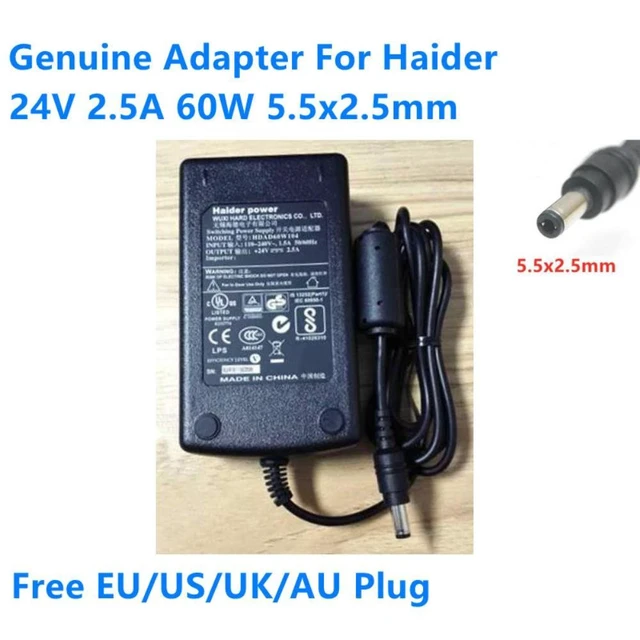 Alt view image 3 of 4 - 24V 2.5A 60W 5.5x2.5mm HDAD60W104 AC Adapter For Haider Power Supply Charger