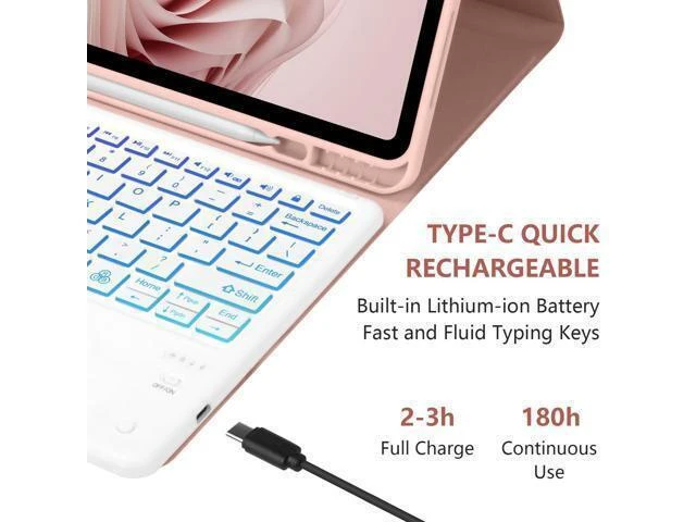 Alt view image 8 of 10 - BQSS Keyboard Case for iPad Air 13 inch(M2) 2024 Case with Keyboard for iPad Pro 12.9 inch 6th/5th/4th Gen Keyboard Cover Detachable Backlit Wireless Keyboard Case with Pencil Holder Pink