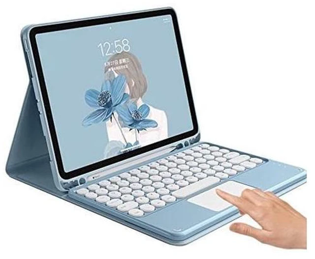 Alt view image 6 of 10 - HENGHUI Keyboard Case for iPad 11th Gen (A16 11" 2025)/ iPad 10th Generation 10.9" 2022 Case with Cute Round Key Candy Color Touchpad Keyboard (Blue)