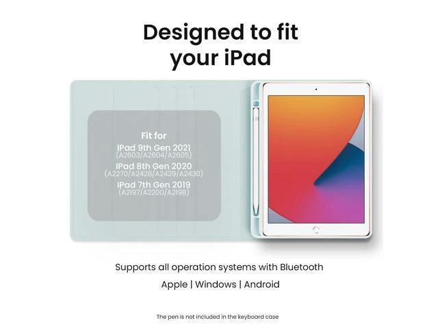 Alt view image 6 of 8 - EVEO iPad Case With Keyboard 10.2'' - iPad 9th Generation Case With Keyboard (2021) - for iPad Case 9th Generation/8th Gen/7th iPad keyboard case 9th generation iPad case, Built-in Pencil Holder-Green