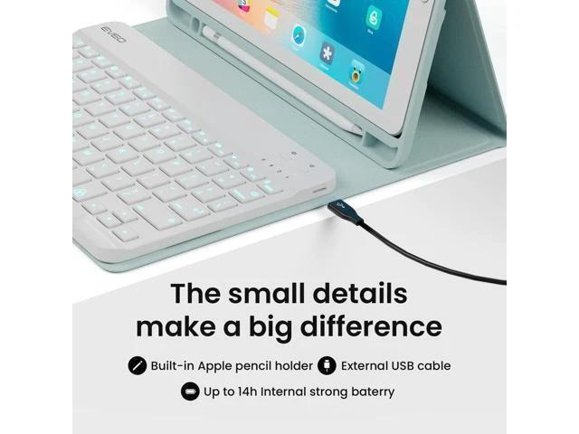Alt view image 8 of 8 - EVEO iPad Case With Keyboard 10.2'' - iPad 9th Generation Case With Keyboard (2021) - for iPad Case 9th Generation/8th Gen/7th iPad keyboard case 9th generation iPad case, Built-in Pencil Holder-Green