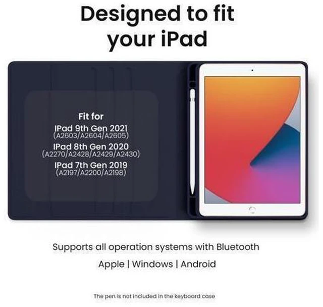 Alt view image 7 of 10 - EVEO iPad Case with Keyboard 10.2'' - iPad 9th Generation Case with Keyboard - for iPad Case 9th Generation/8th Gen/7th iPad Keyboard case 9th Generation iPad case, Built-in Pencil Holder-Dark Blue