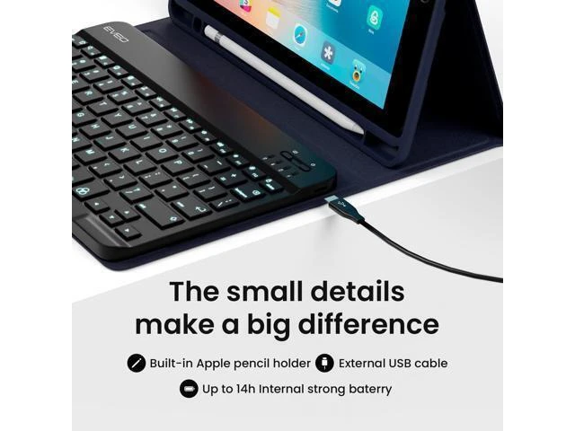 Alt view image 10 of 10 - EVEO iPad Case with Keyboard 10.2'' - iPad 9th Generation Case with Keyboard - for iPad Case 9th Generation/8th Gen/7th iPad Keyboard case 9th Generation iPad case, Built-in Pencil Holder-Dark Blue