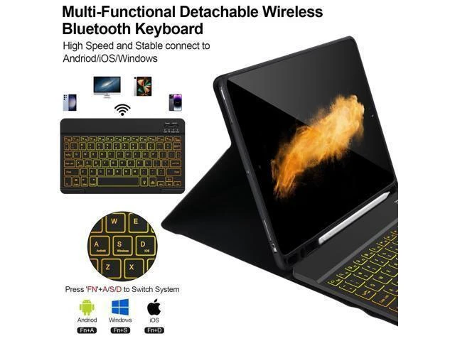 Alt view image 8 of 10 - Keyboard Case for iPad 9/8/7th Gen 10.2,Case with Keyboard iPad 10.2'',Keyboard for iPad 9th Gen,7 Color Backlit Bluetooth Keyboard for iPad 10.2,iPad keyboard Case 9th Gen with Pencil Holder,Black-L