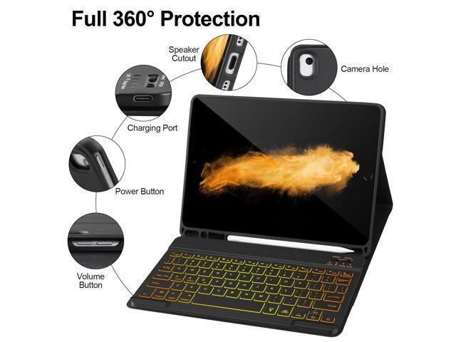 Alt view image 10 of 10 - Keyboard Case for iPad 9/8/7th Gen 10.2,Case with Keyboard iPad 10.2'',Keyboard for iPad 9th Gen,7 Color Backlit Bluetooth Keyboard for iPad 10.2,iPad keyboard Case 9th Gen with Pencil Holder,Black-L